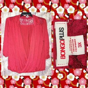 Bongo Plus brand Wine Surplice Soft Knit & Lace Top Jrs Plus Sz 3X